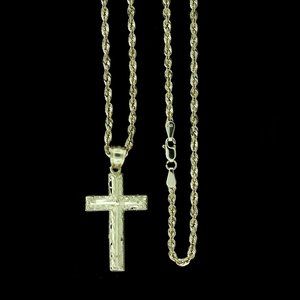 10K Real Gold Rope Chain and Cross Pendant Set